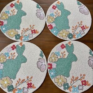 ISAAC MIZRAHI x4 Easter Bunny Floral Spring Beaded Chargers Placemats Set